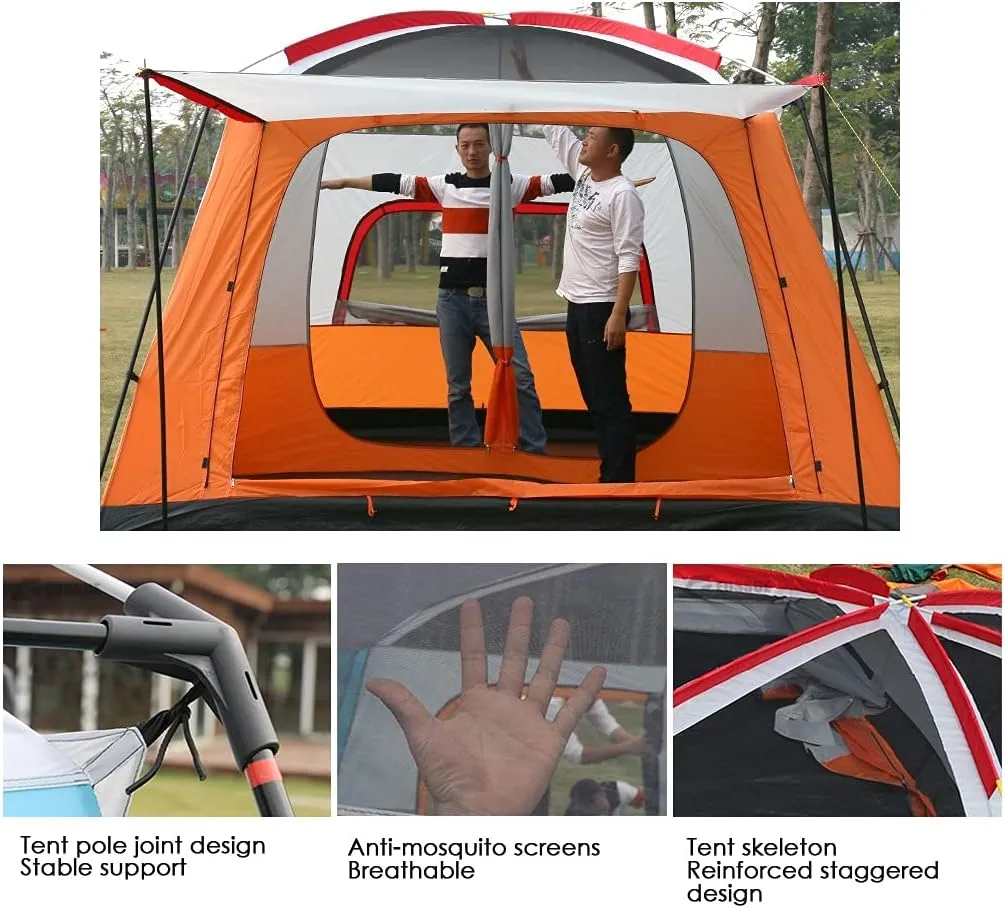 Outdoor Yurt Tent 5-8 Person Large Family Camping Tents for Festival, Hiking with Living Room and Separate Rooms 4 Season Tents Big Family Shelter Waterproof Tent (Green) (Brown)