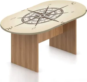 Oval Fitted Tablecloth, Compass Elasticized Polyester Table Cover,Compass Navigating Marine Instrument Antique Print Fitted Table Cloth, Fits Oval Tables up to 42" x 60", for Party Outdoor Patio
