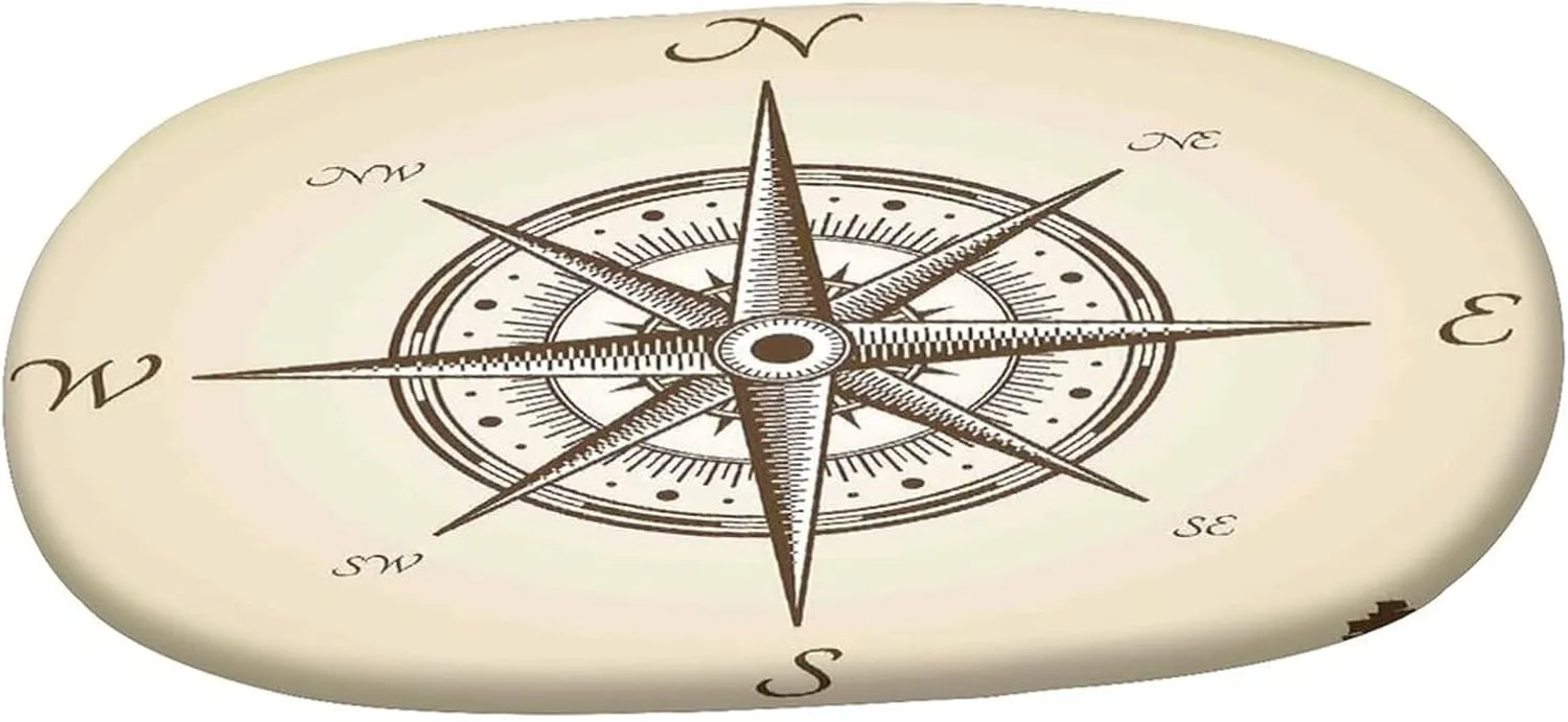 Oval Fitted Tablecloth, Compass Elasticized Polyester Table Cover,Compass Navigating Marine Instrument Antique Print Fitted Table Cloth, Fits Oval Tables up to 42" x 60", for Party Outdoor Patio