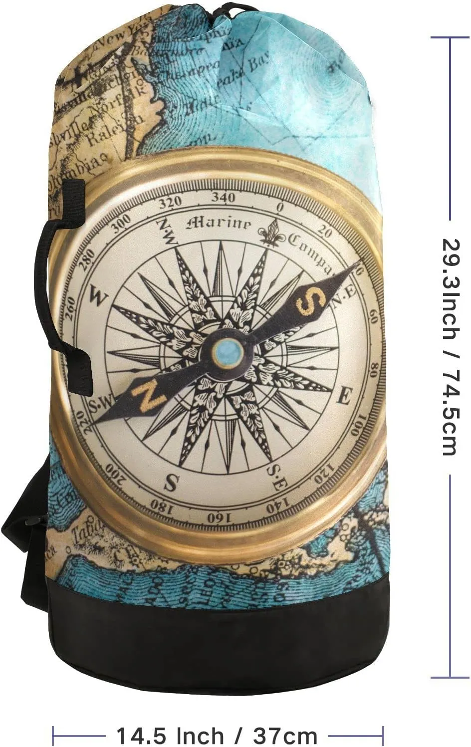 Oyihfvs Old Retro Compass on Old Map Travel Geography Navigation Backpack Laundry Bag, Laundry Backpack with Shoulder Straps, Waterproof Nylon Clothes Hamper Bag for Men Women Yoga Backpack