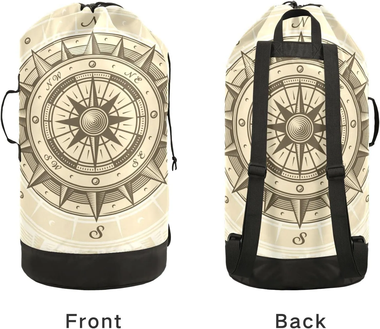 Oyihfvs Retro Compass in Woodcut Style with Clipping Mask Backpack Laundry Bag, Laundry Backpack with Shoulder Straps, Waterproof Nylon Clothes Hamper Bag for Men Women Yoga Backpack
