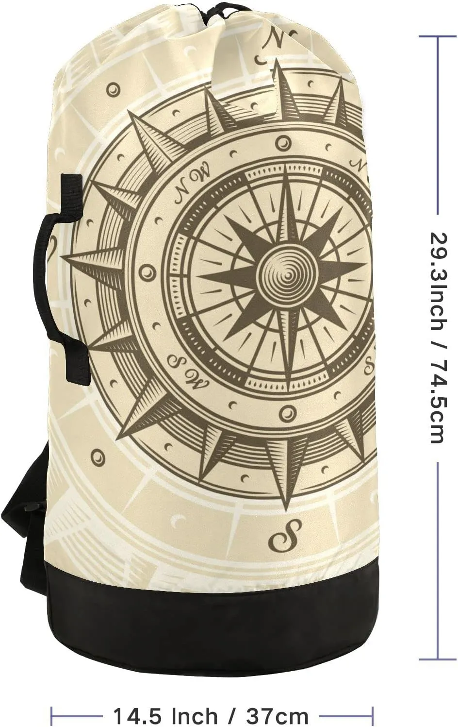 Oyihfvs Retro Compass in Woodcut Style with Clipping Mask Backpack Laundry Bag, Laundry Backpack with Shoulder Straps, Waterproof Nylon Clothes Hamper Bag for Men Women Yoga Backpack
