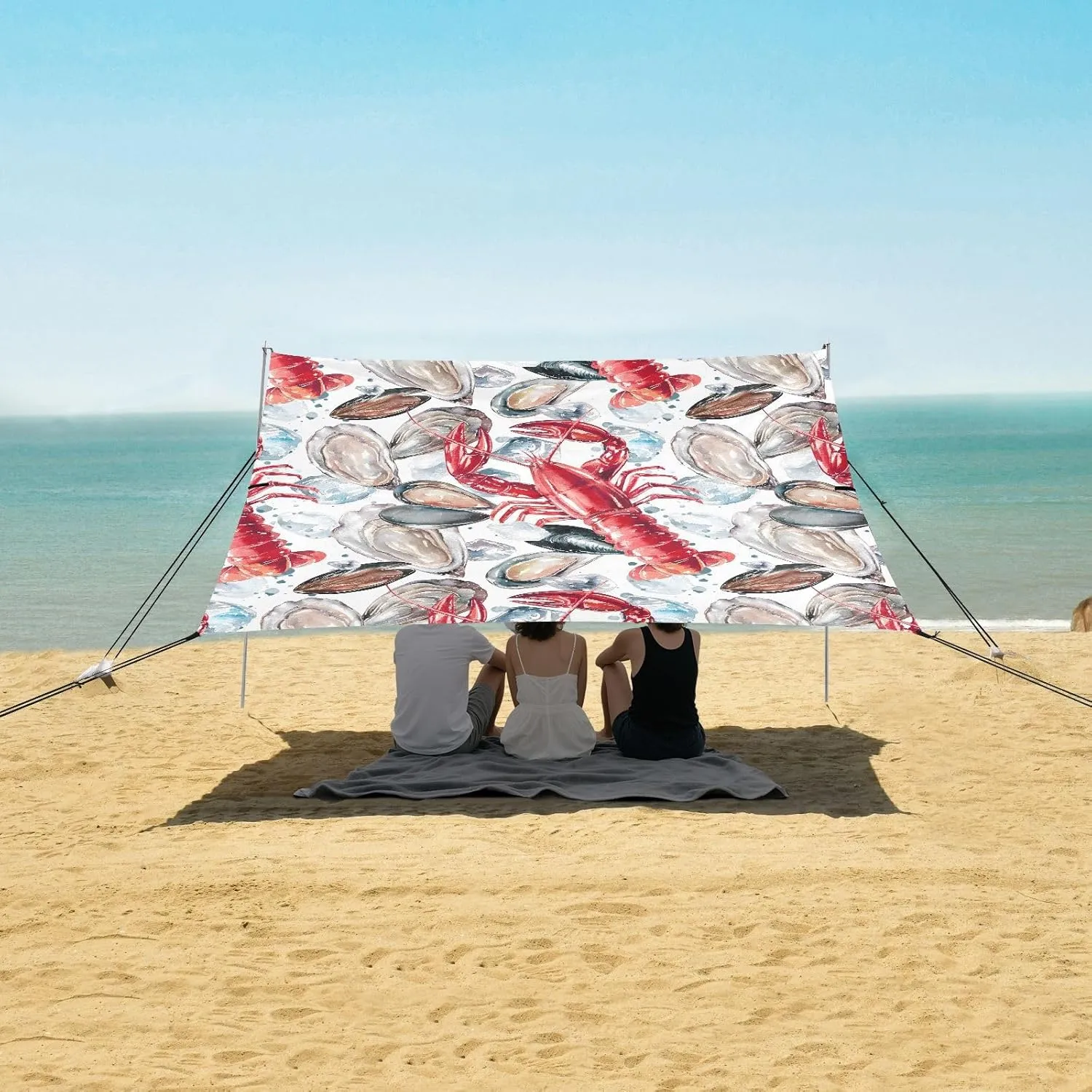 Oysters Lobsters Mussels Beach Camping Tent Sun Shelter for Whole Family, Beach Shade Canopy with UPF50  UV Protection,Easy Set Up and Carry,Outdoor Shade for Trips, Fishing, Backyard Fun Picni