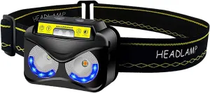 PANKERS LED Rechargeable Headlamp, Waterproof Flashlight Motion Sensor Control Head lamp, USB Headlight for Running, Camping, Hiking and More