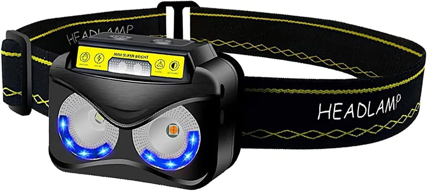 PANKERS LED Rechargeable Headlamp, Waterproof Flashlight Motion Sensor Control Head lamp, USB Headlight for Running, Camping, Hiking and More