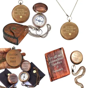 Personalized Brass Compass with Leather Case (Brown)