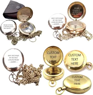 Personalized Brass Compass with Leather Case (Gold)
