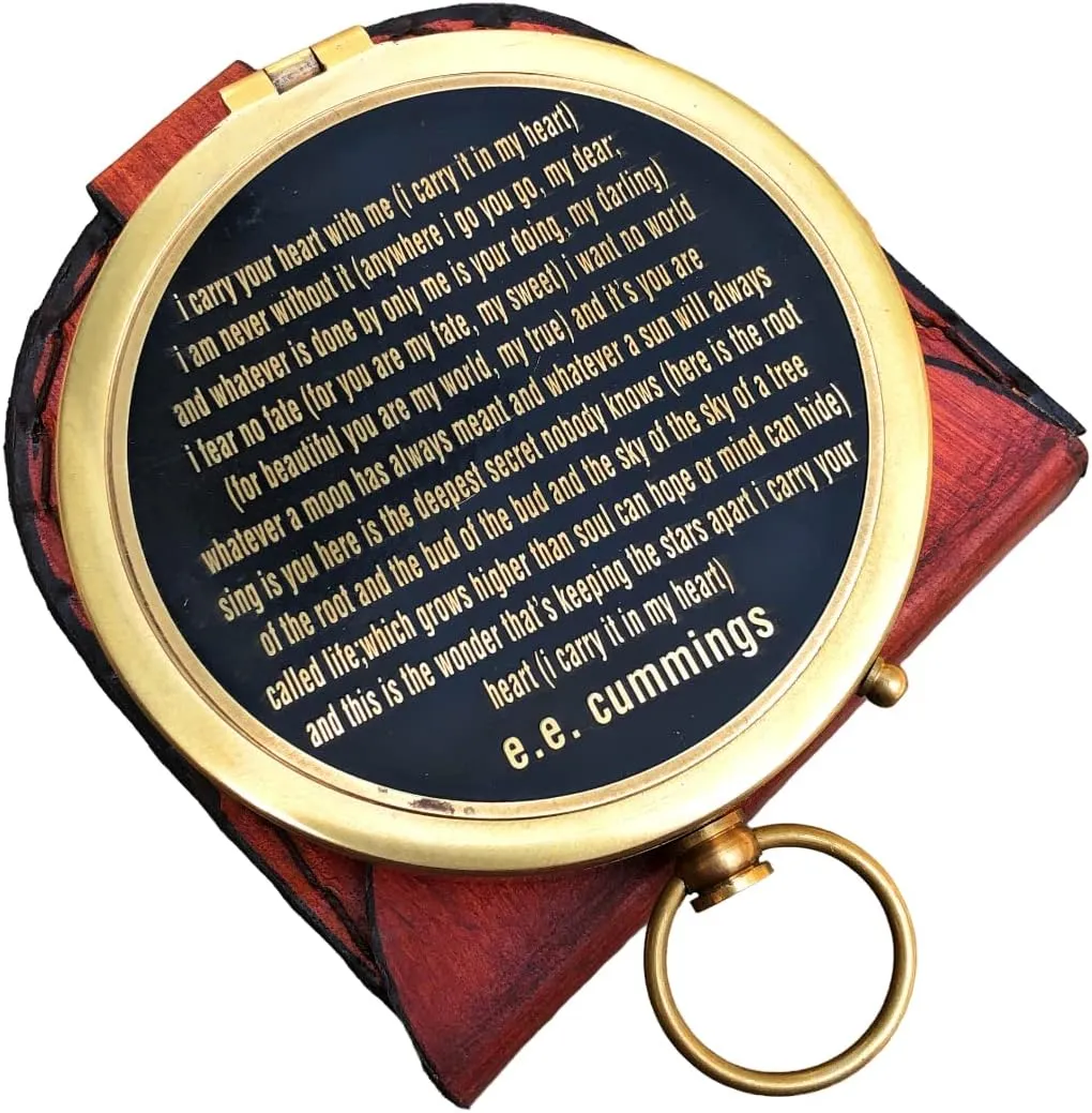 Personalized Brass E.E. Cummings Poem Compass Vintage Style Directional Magnetic/Navigation Push Open Compass Gift Ideas for Valentine's Day, Christmas