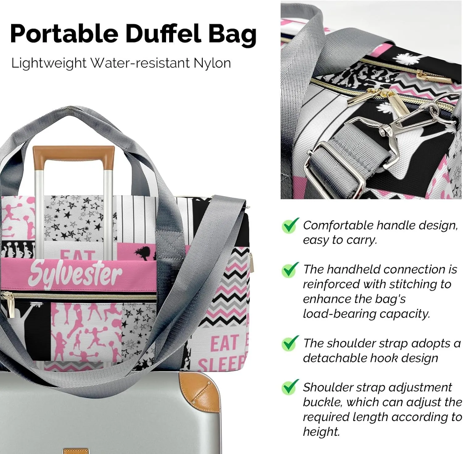Personalized Cheerleader Pink Custom Multi-functional Travel Bag, Unisex Portable Duffel Bag, Short Distance Travel Assistant
