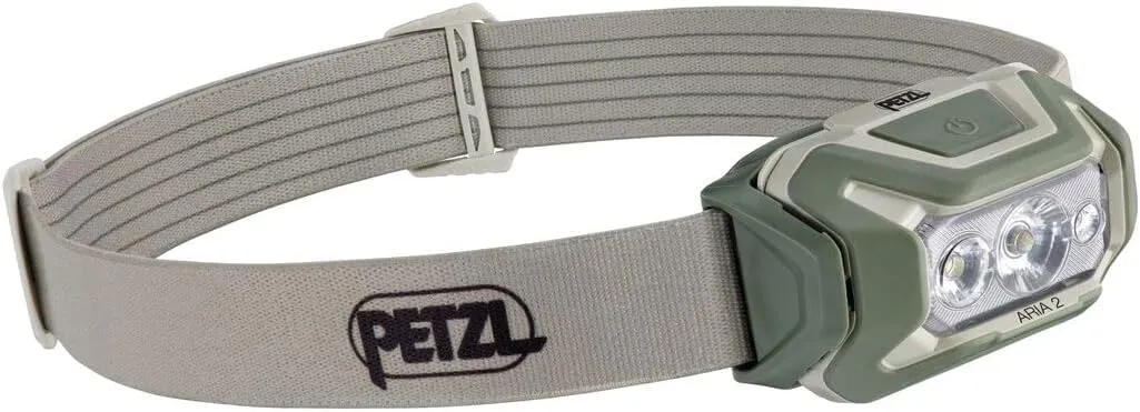 PETZL ARIA 2 RGB, Compact, Durable, Waterproof headlamp with White, red, Green and Blue Modes, 450 lumens, Desert