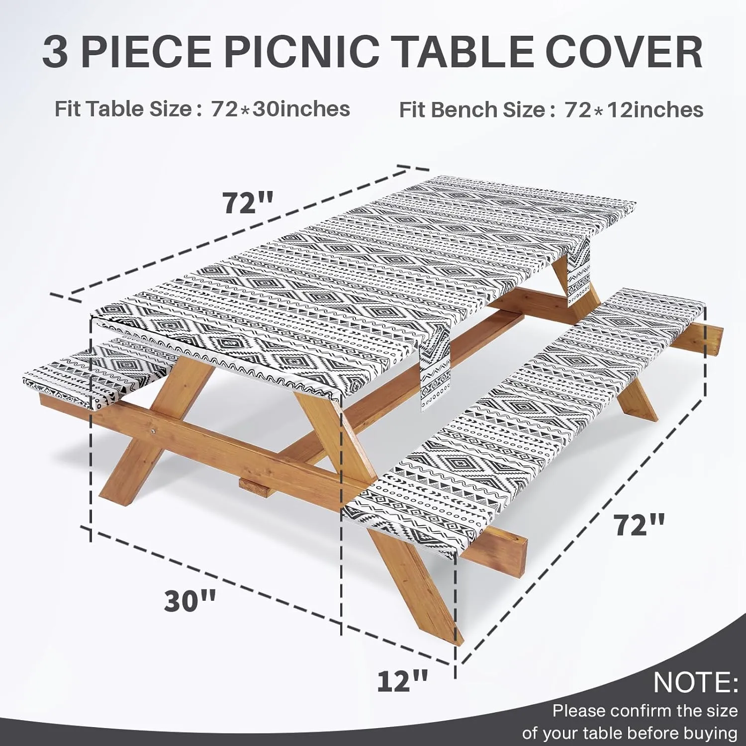 Picnic Table Cover with Bench Covers Non Slip Waterproof Vinyl Tablecloth for 6 Foot Rectangle Tables Family Gardening Needs Camping Rv Roadtrip Items for Tent Camper Useful Gift for Woman Man