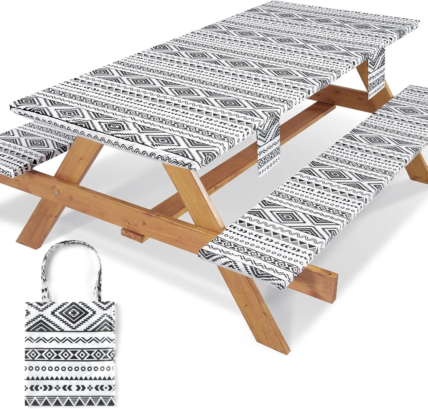 Picnic Table Cover with Bench Covers Non Slip Waterproof Vinyl Tablecloth for 6 Foot Rectangle Tables Family Gardening Needs Camping Rv Roadtrip Items for Tent Camper Useful Gift for Woman Man