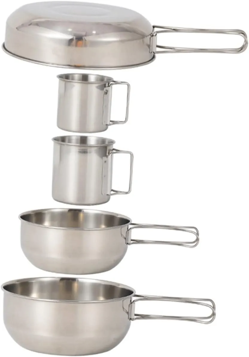 Picnic Tableware Set 5pcs Stainless Steel Bowl Pot Cup for Camping BBQ