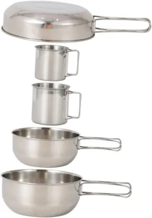 Picnic Tableware Set 5pcs Stainless Steel Bowl Pot Cup for Camping BBQ