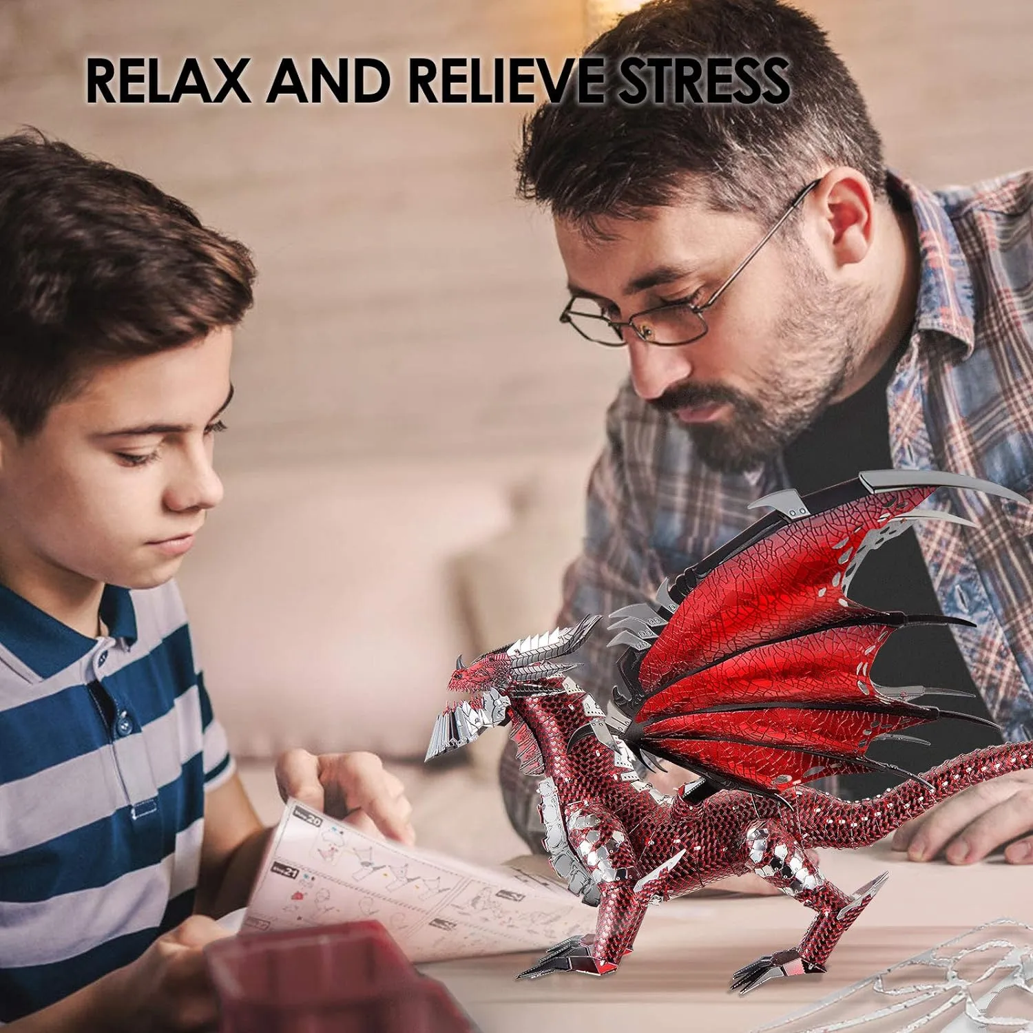 Piececool 3D Metal Model Kits-Black Dragon King, DIY 3D Puzzles for Adults Brain Teaser Puzzles Toys for Teens, Great Birthday New Year Gifts, 107 Pcs
