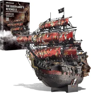 Piececool 3D Metal Puzzles for Adults, Red Queen Anne's Revenge Pirate Ship Model Kits, 3D Watercraft Model Building Kit, DIY Craft Kits Difficult 3D Puzzles for Family Time