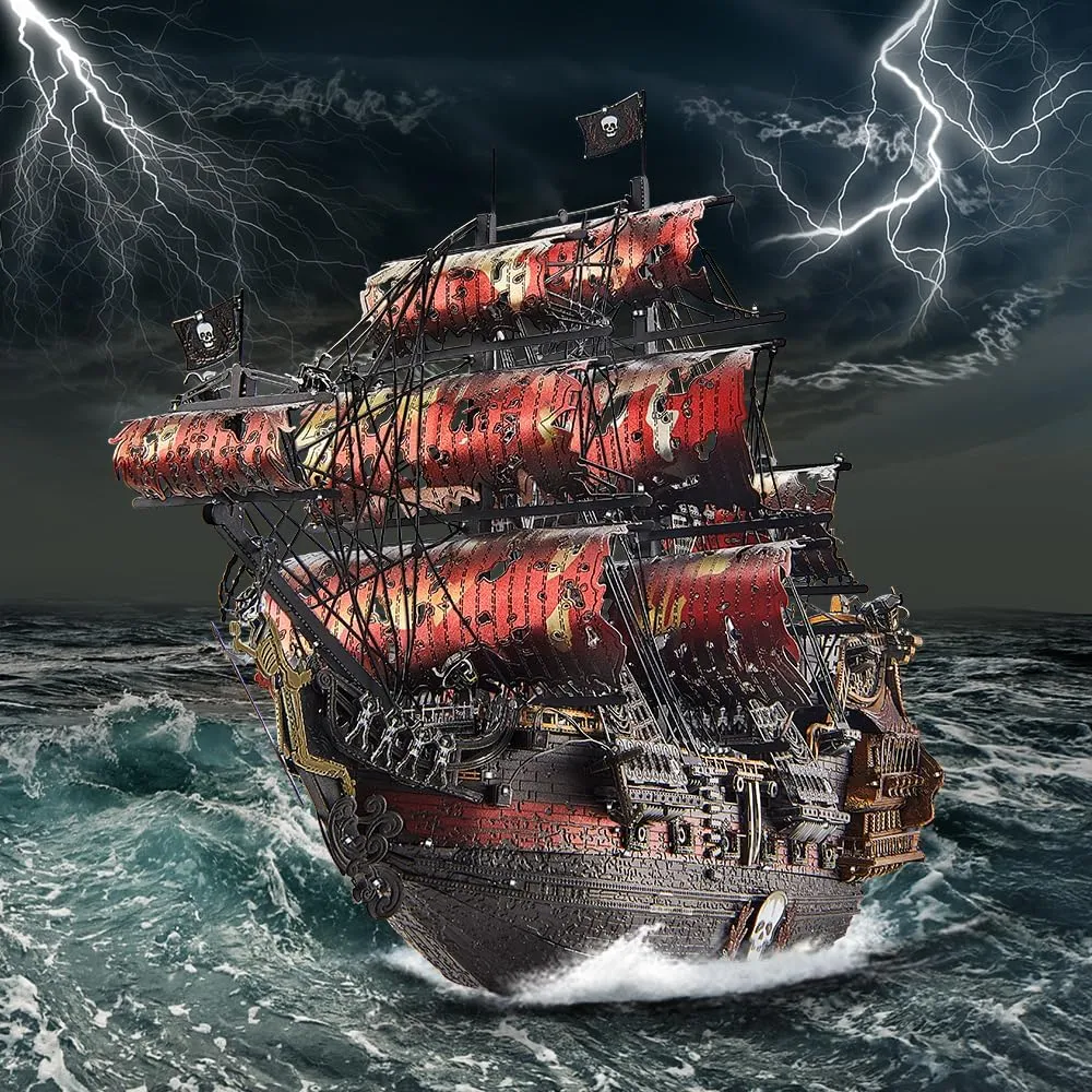Piececool 3D Metal Puzzles for Adults, Red Queen Anne's Revenge Pirate Ship Model Kits, 3D Watercraft Model Building Kit, DIY Craft Kits Difficult 3D Puzzles for Family Time