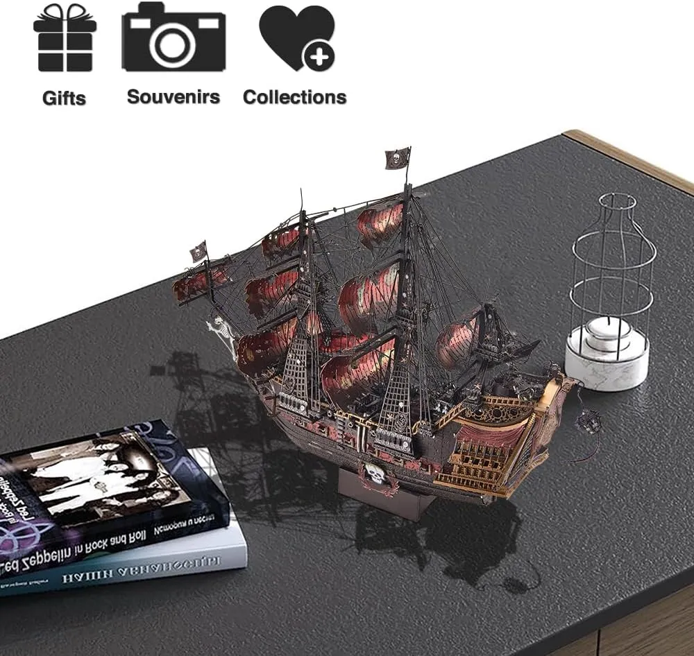 Piececool 3D Metal Puzzles for Adults, Red Queen Anne's Revenge Pirate Ship Model Kits, 3D Watercraft Model Building Kit, DIY Craft Kits Difficult 3D Puzzles for Family Time