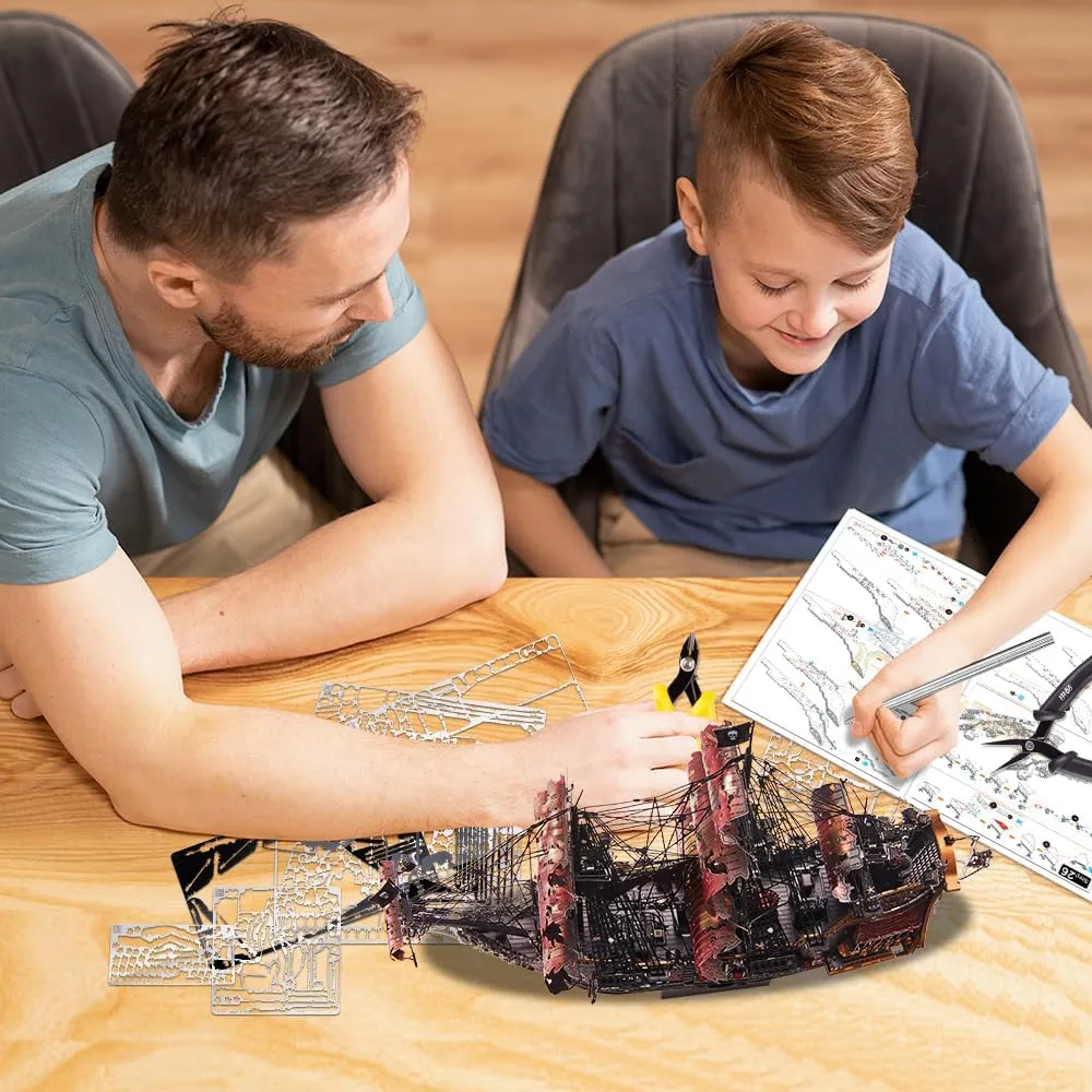Piececool 3D Metal Puzzles for Adults, Red Queen Anne's Revenge Pirate Ship Model Kits, 3D Watercraft Model Building Kit, DIY Craft Kits Difficult 3D Puzzles for Family Time