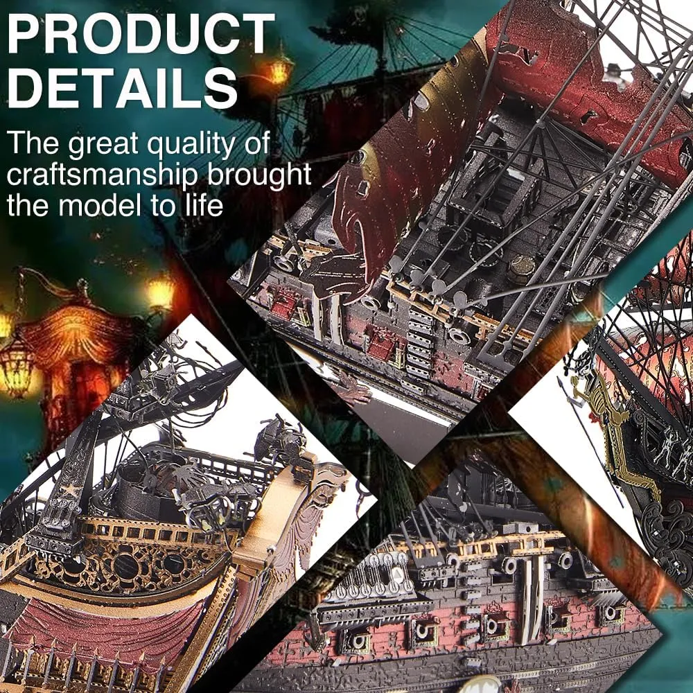 Piececool 3D Metal Puzzles for Adults, Red Queen Anne's Revenge Pirate Ship Model Kits, 3D Watercraft Model Building Kit, DIY Craft Kits Difficult 3D Puzzles for Family Time