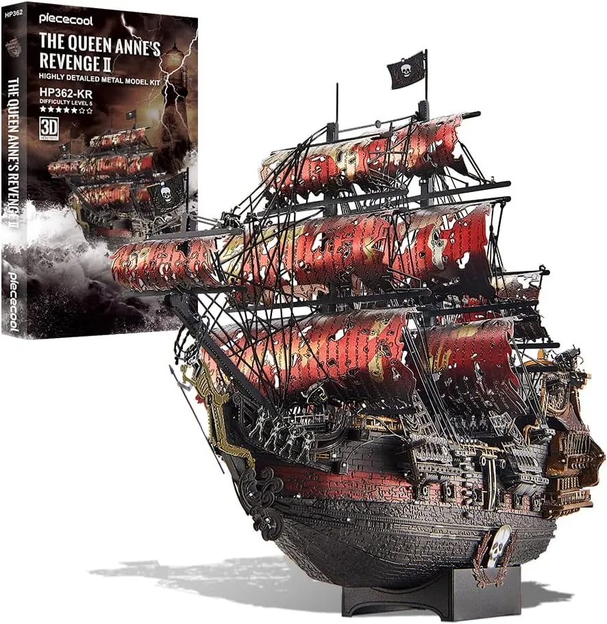 Piececool 3D Metal Puzzles for Adults, Red Queen Anne's Revenge Pirate Ship Model Kits, 3D Watercraft Model Building Kit, DIY Craft Kits Difficult 3D Puzzles for Family Time