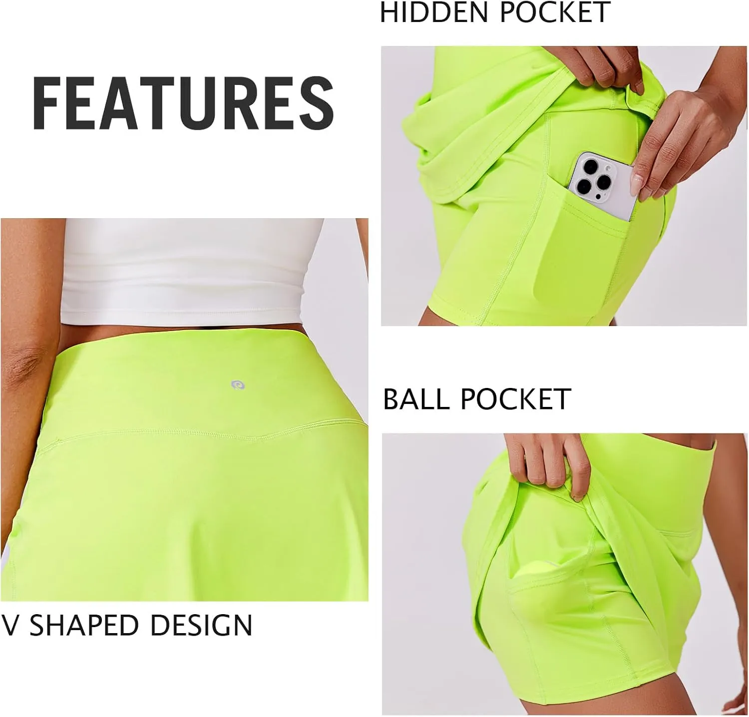 PINSPARK Womens Tennis Skirt High Waisted Golf Skort with 2 Pockets Stretchy Athletic Skirts for Workout Pickleball Running
