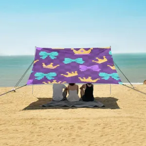 Pixel Style Bows Crown Beach Canopy Tent Anti-UV & Wind Resistant, Camping Sun Shelter Easy Setup Portable,Outdoor Shade Tents with Sandbags,Sand Shovels,Ground Pegs & Stability Poles