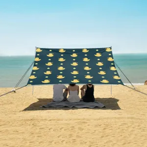 Pixel Yellow Ducks Pattern Beach Canopy Tent Anti-UV & Wind Resistant, Camping Sun Shelter Easy Setup Portable,Outdoor Shade Tents with Sandbags,Sand Shovels,Ground Pegs & Stability Poles