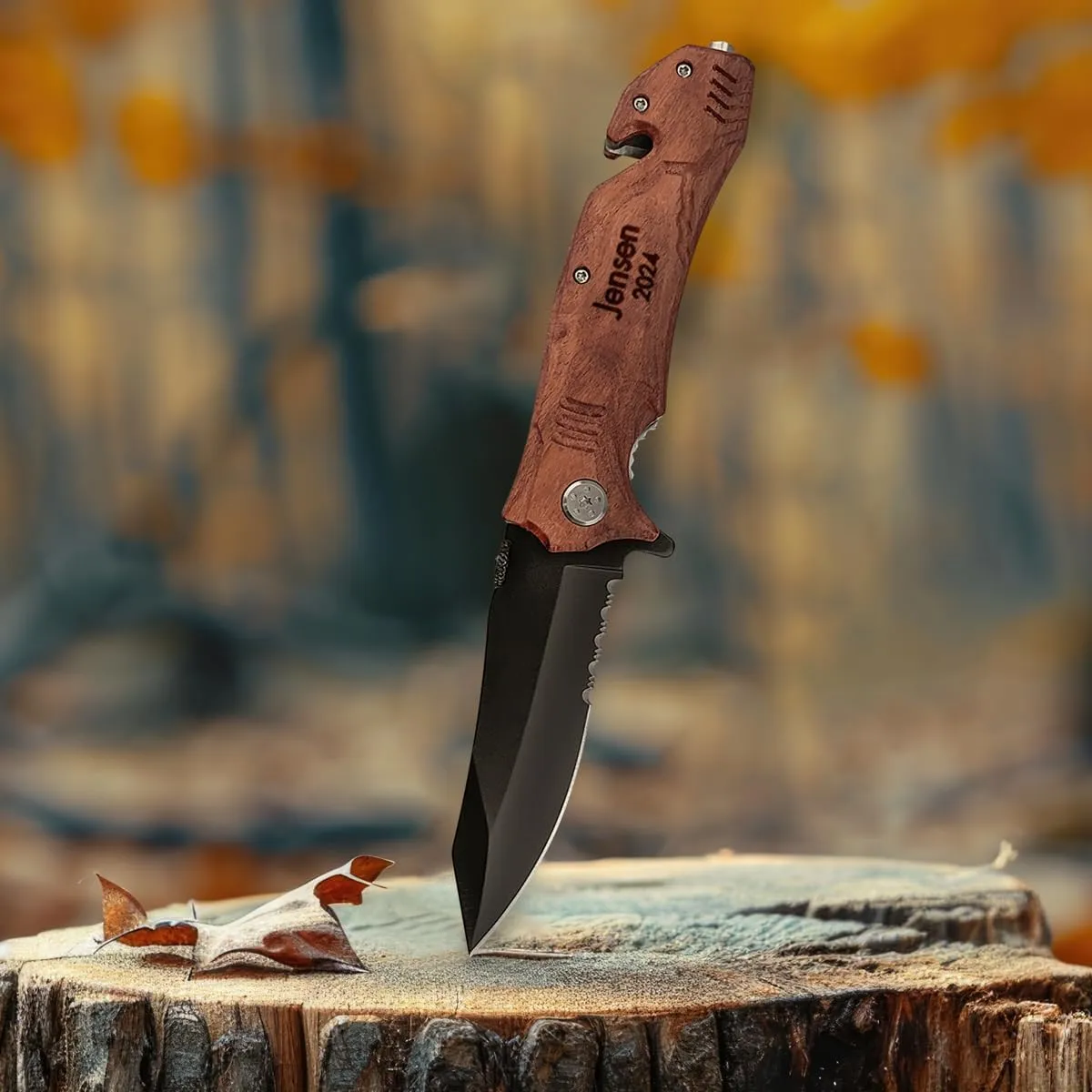 PlaqueMaker Customizable Folding Knives or Multi-tools, Personalized Pocket Knife for Men and Women, Gift for Father's Day, Birthday, Anniversary, Wedding, Housewarming (Wood)