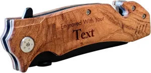 PlaqueMaker Customizable Folding Knives or Multi-tools, Personalized Pocket Knife for Men and Women, Gift for Father's Day, Birthday, Anniversary, Wedding, Housewarming (Wood)
