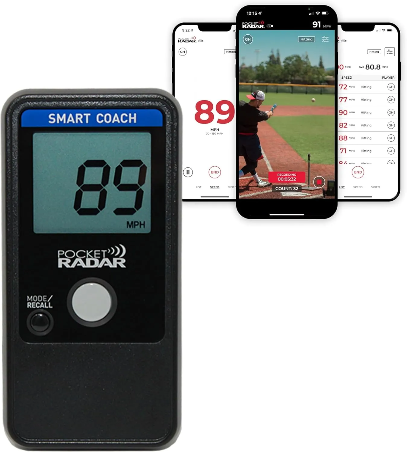 Pocket Radar Smart Coach Speed Gun for Baseball, Hockey, Softball - Accurate Pitching & Sports Speed Measurement, Portable Baseball Radar Gun Compatible with Pocket Radar App (iOS/Android)
