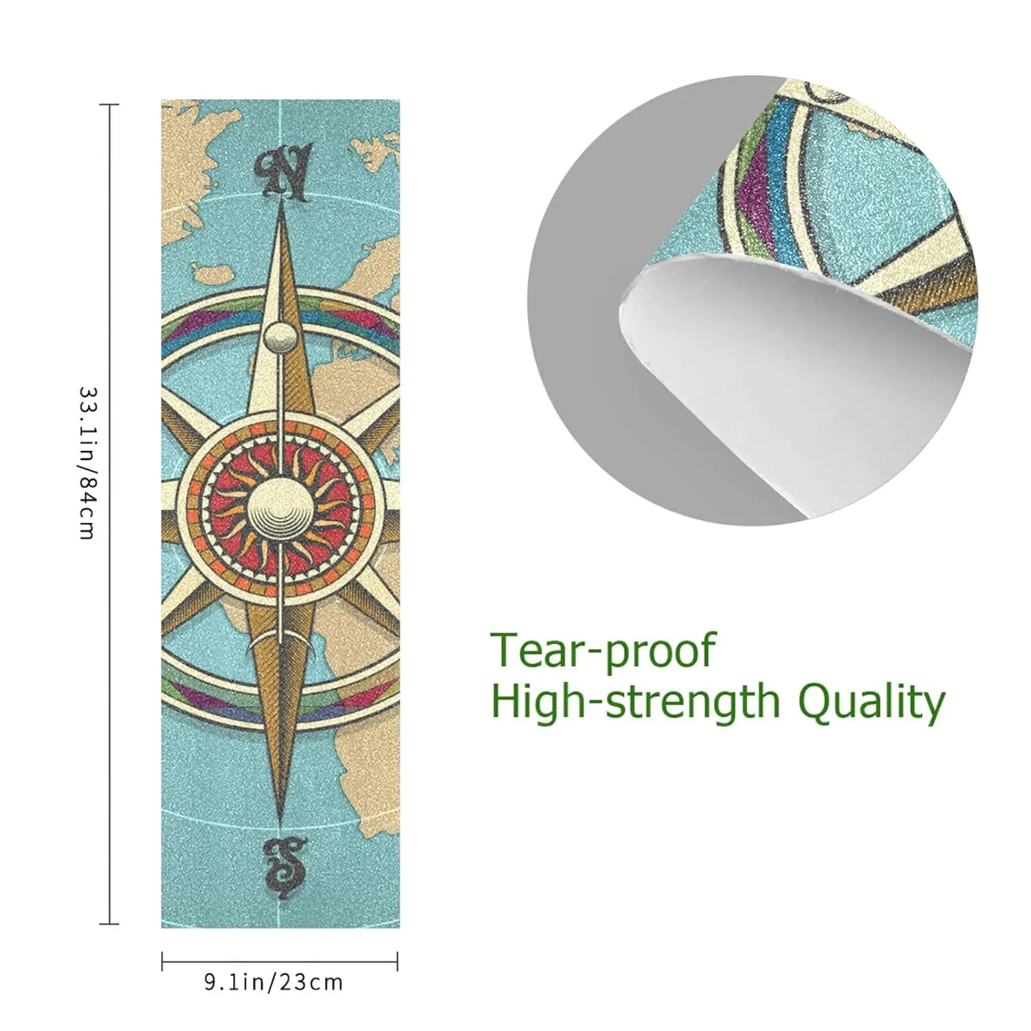 Poeticcity Grasses Classic Vintage Wind Compass Rose on Map Background Waterproof Skateboard Grip Tape, Anti Slip Longboard Scooter Griptapes, Durable Sand Paper Sheet Sticker Sandpaper 10" x 44"