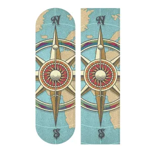 Poeticcity Grasses Classic Vintage Wind Compass Rose on Map Background Waterproof Skateboard Grip Tape, Anti Slip Longboard Scooter Griptapes, Durable Sand Paper Sheet Sticker Sandpaper 10" x 44"