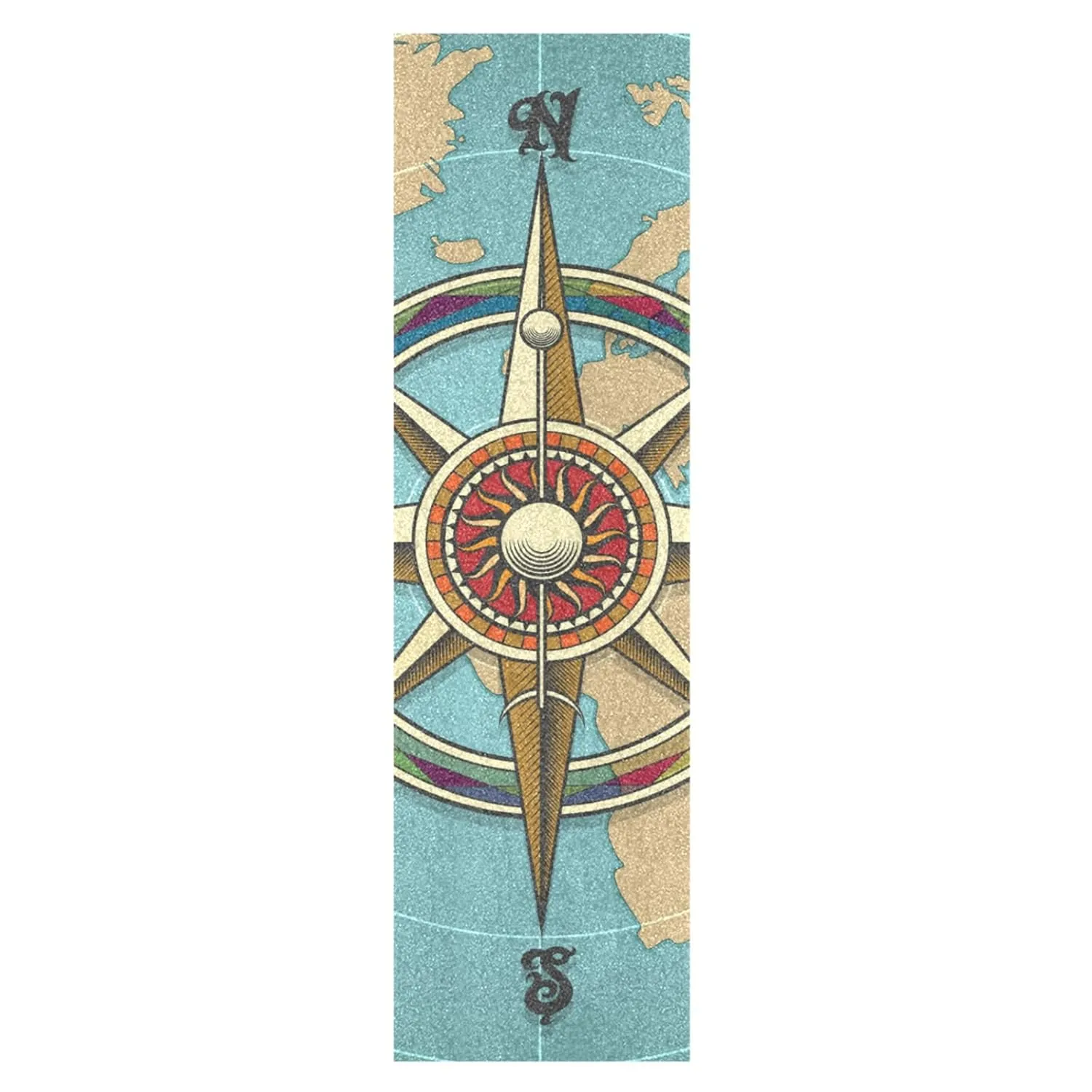 Poeticcity Grasses Classic Vintage Wind Compass Rose on Map Background Waterproof Skateboard Grip Tape, Anti Slip Longboard Scooter Griptapes, Durable Sand Paper Sheet Sticker Sandpaper 10" x 44"