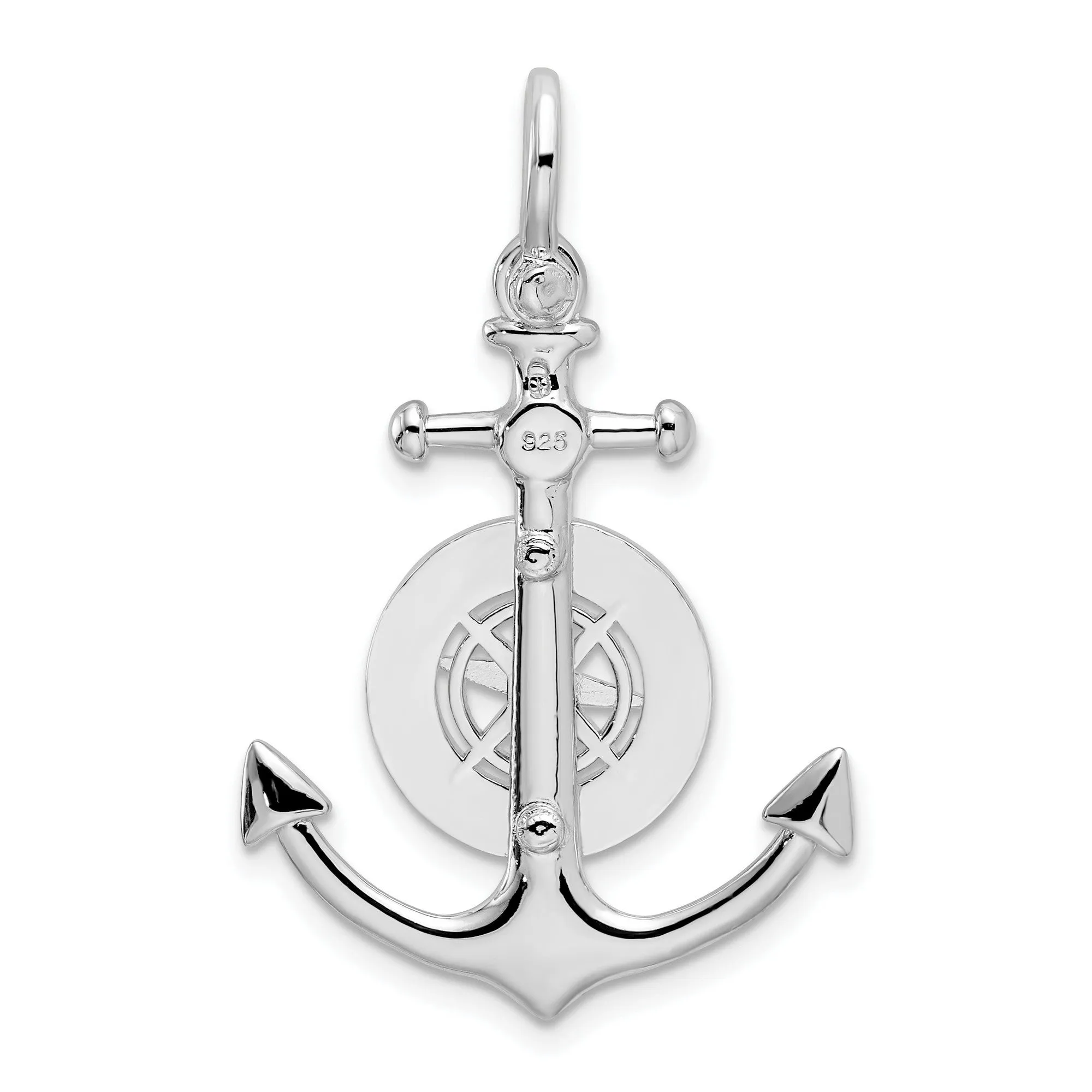 Polished 3-D Small Anchor with Compass Charm Pendant in Real 925 Sterling Silver