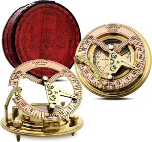 Polished Brass Functional Sundial Gilbert Compass with Leather Case - Graduation, Wedding Anniversary, Retirement, Baptism, First Communion & Confirmation Gifts for Mens, Boys, Fathers