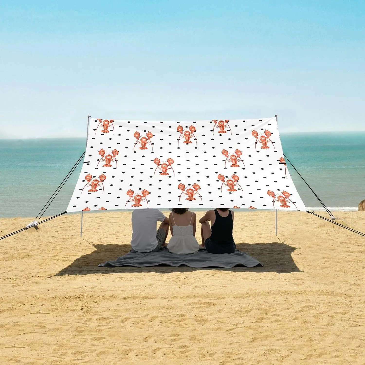 Polka Dots Lobster Pattern Beach Camping Tent Sun Shelter for Whole Family, Beach Shade Canopy with UPF50  UV Protection,Easy Set Up and Carry,Outdoor Shade for Trips, Fishing, Backyard Fun Pic