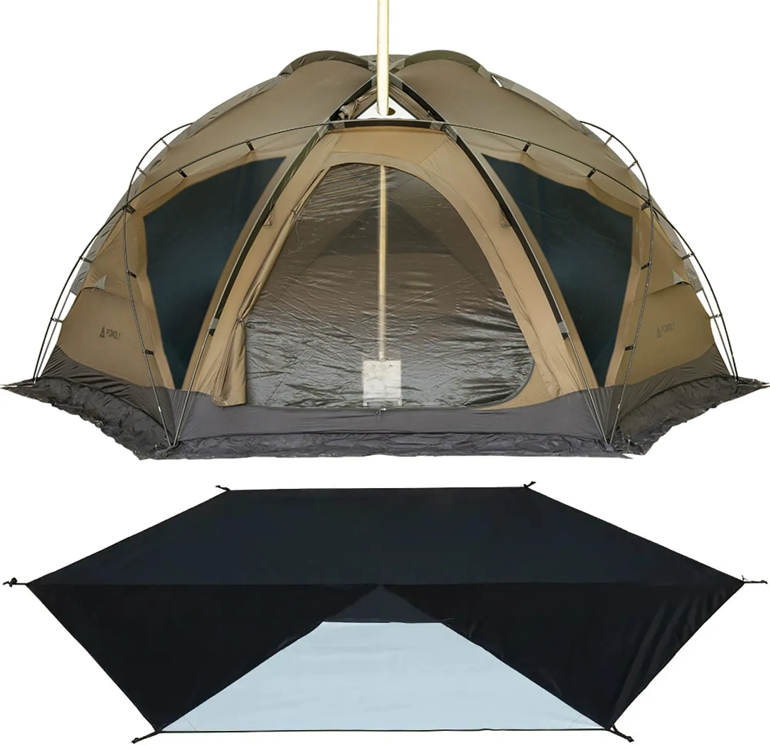 POMOLY Dome X6 Pro 4 Person 4 Season Camping Hot Tent with Wood Stove, Freestanding, Waterproof, Winter Camping, Ice Fishing