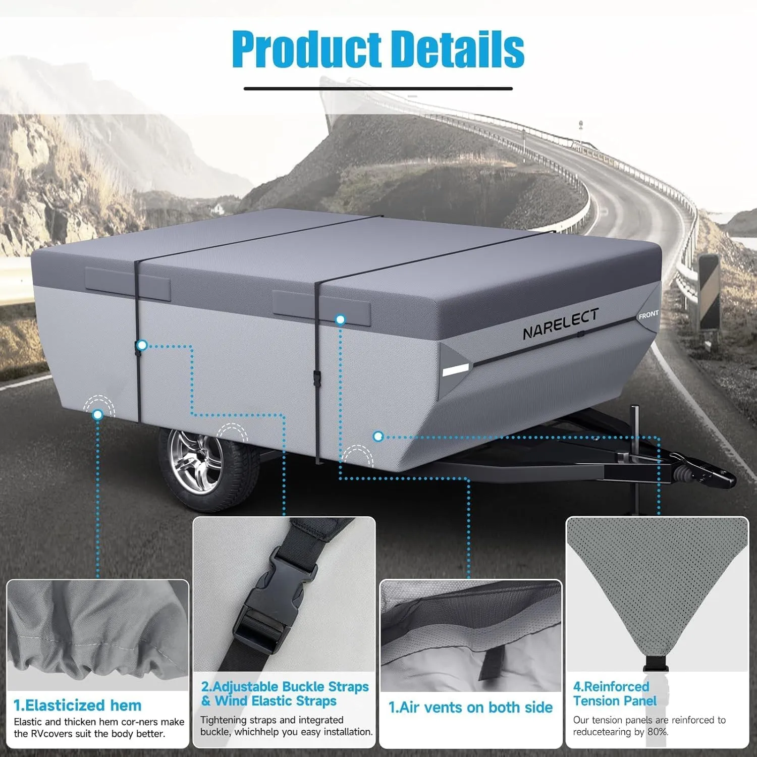 Pop up Camper Cover 10'-12' Tent Trailer Cover 7 Layers Top Waterproof Anti-UV Ripstop Folding Camper Covers Heavy Duty All Season Protection with Windproof Strap