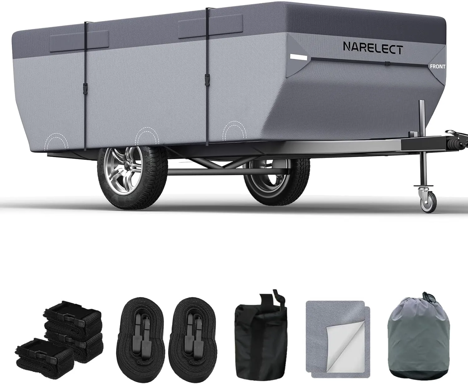 Pop up Camper Cover 10'-12' Tent Trailer Cover 7 Layers Top Waterproof Anti-UV Ripstop Folding Camper Covers Heavy Duty All Season Protection with Windproof Strap