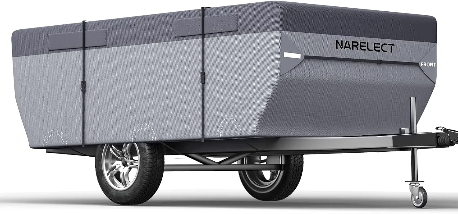 Pop up Camper Cover 10'-12' Tent Trailer Cover 7 Layers Top Waterproof Anti-UV Ripstop Folding Camper Covers Heavy Duty All Season Protection with Windproof Strap