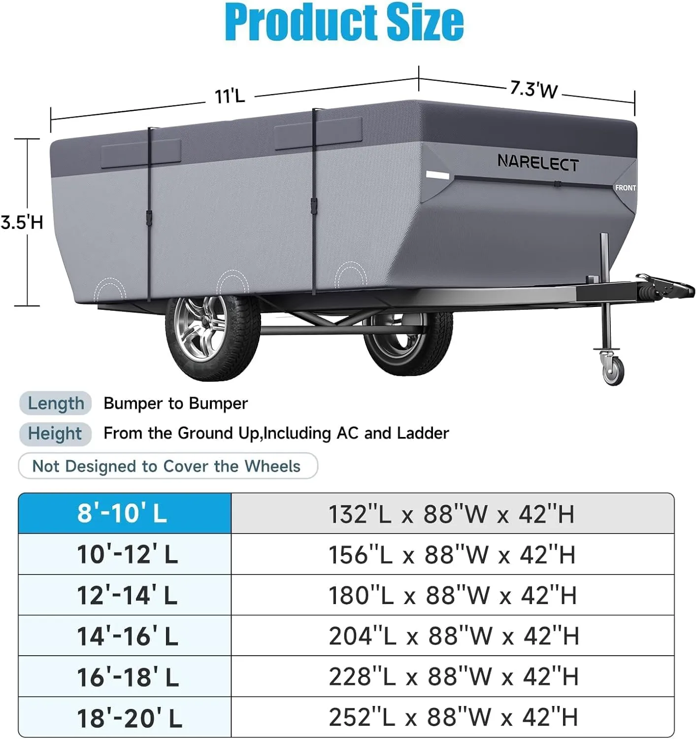 Pop up Camper Cover 10'-12' Tent Trailer Cover 7 Layers Top Waterproof Anti-UV Ripstop Folding Camper Covers Heavy Duty All Season Protection with Windproof Strap