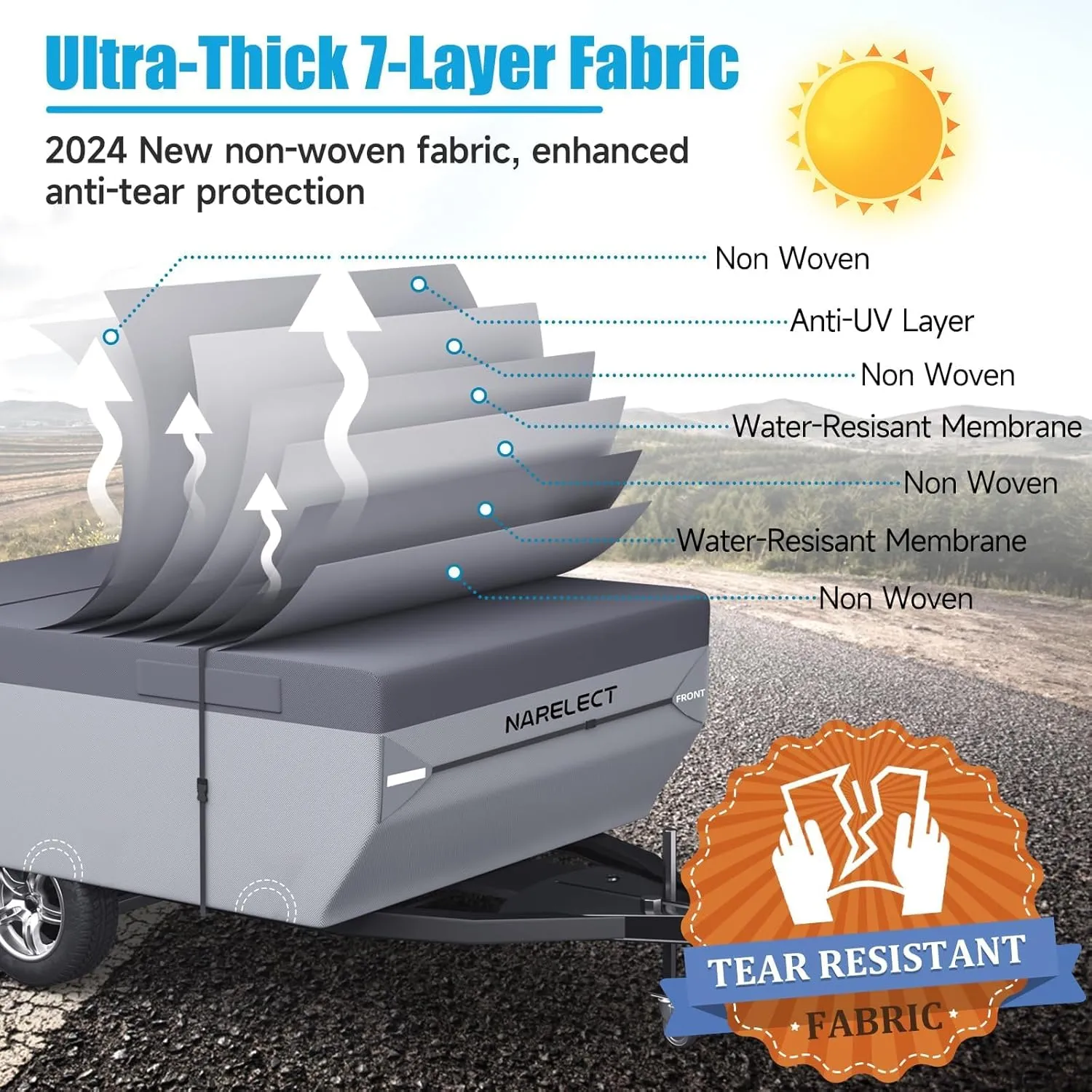 Pop up Camper Cover 10'-12' Tent Trailer Cover 7 Layers Top Waterproof Anti-UV Ripstop Folding Camper Covers Heavy Duty All Season Protection with Windproof Strap