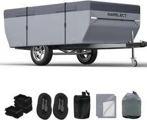 Pop up Camper Cover 10'-12' Tent Trailer Cover 7 Layers Top Waterproof Anti-UV Ripstop Folding Camper Covers Heavy Duty All Season Protection with Windproof Strap
