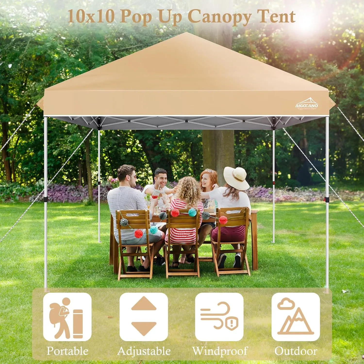 Pop up Canopy Tent,10x10 Instant Outdoor Canopy for Parties with Wheeled Bag(Brown)