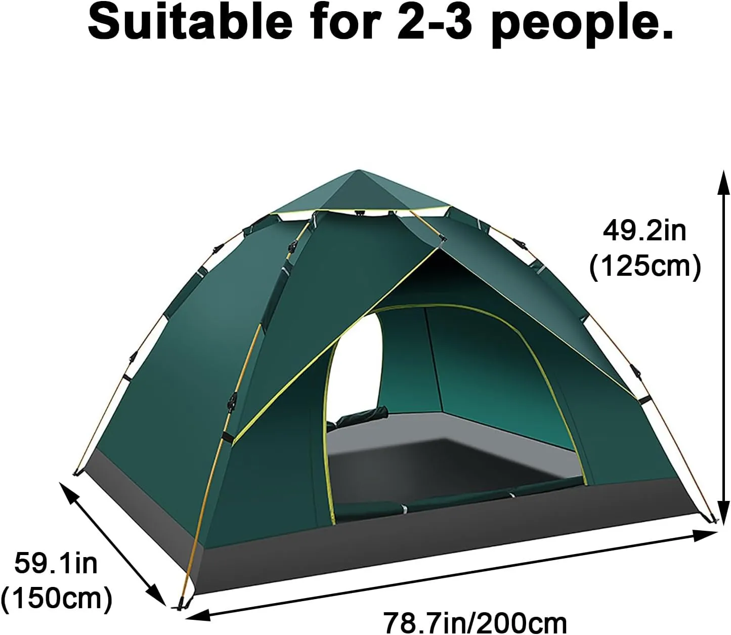 Pop up Tent, Portable Four-Season Camping Tent, Made of Water-Repellent Fabric, for Backpacking Trips for 2-3 People