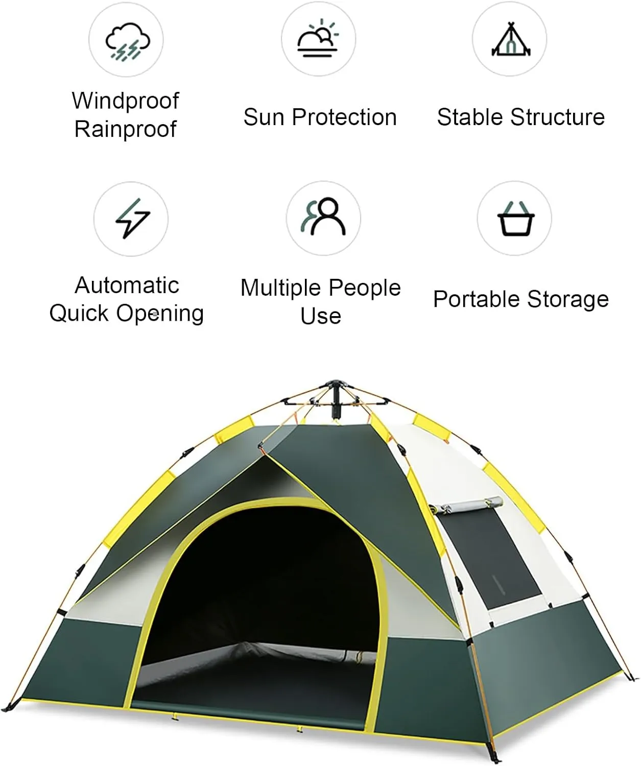 Pop up Tent, Portable Four-Season Camping Tent, Made of Water-Repellent Fabric, for Backpacking Trips for 2-3 People
