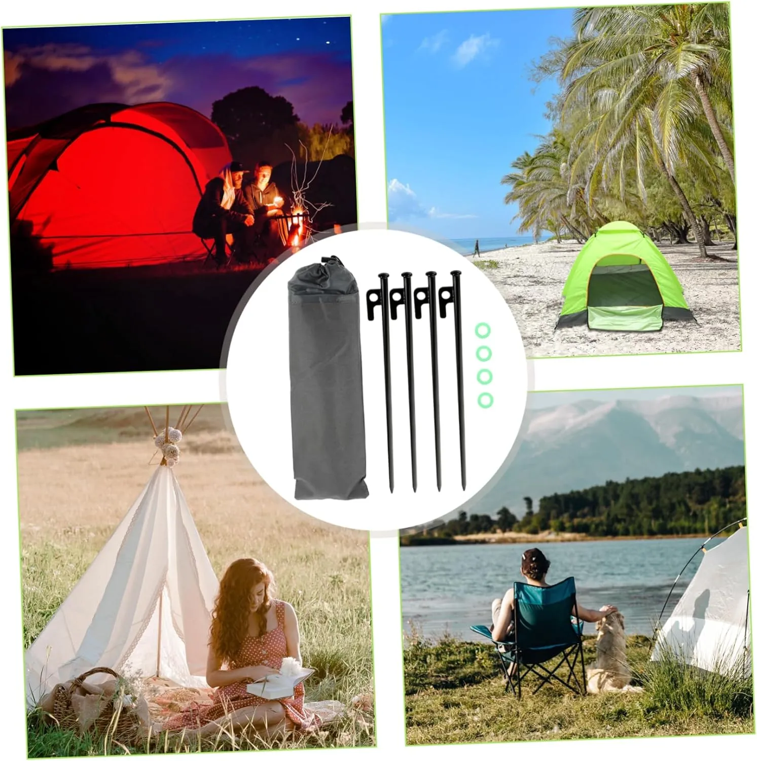 POPETPOP Camping Essential 9pc Windproof Canopy Floor Nail Set Metal Tent Stakes Heavy Duty for Outdoor Tents