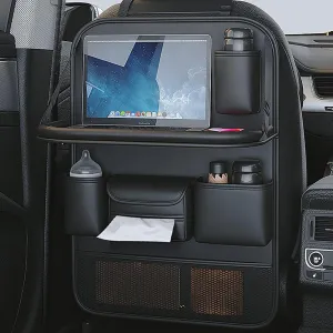 Popular Items Rear Seat Organizer, Premium Waterproof PU Leather Car Seat Back Pocket with Stain Proof iPad Storage, Black