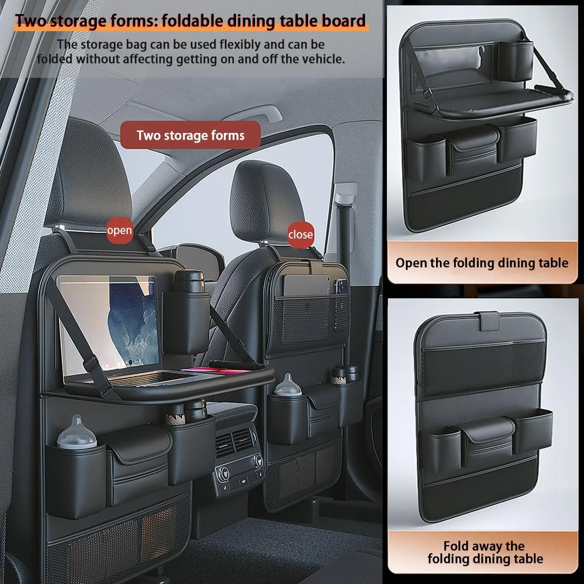 Popular Items Rear Seat Organizer, Premium Waterproof PU Leather Car Seat Back Pocket with Stain Proof iPad Storage, Black